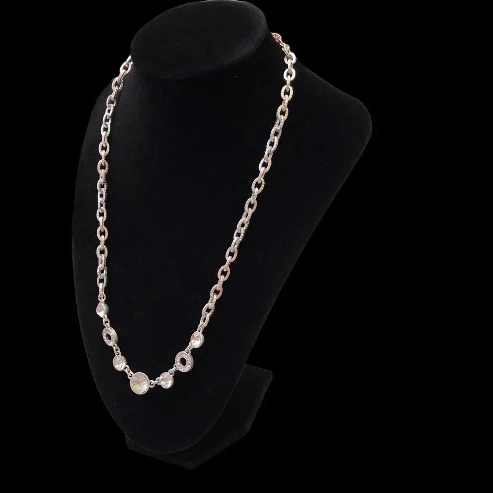 Jones New York Costume Silver Necklace with Crystal Gems - Picture 6 of 7
